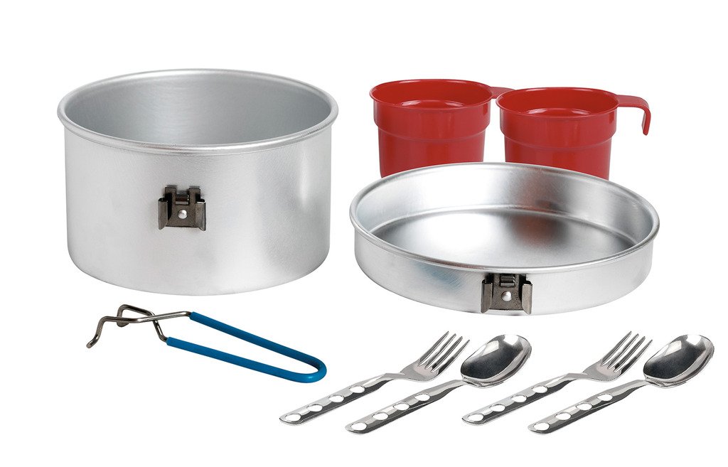 SET DE COCINA ALUMINIO 2 PERSONAS C/CUBIERTOS Y TAZAS - LAKEN