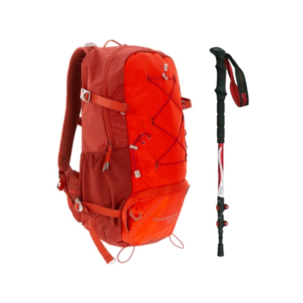 PACK MOCHILA BOLKAR + BASTÓN ALUMINIO ROJO - ALTUS/TRANGOWORLD