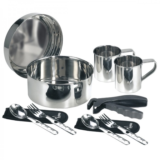 SET DE COCINA ACERO 2 PERSONAS C/ CUBIERTOS Y TAZAS - LAKEN 