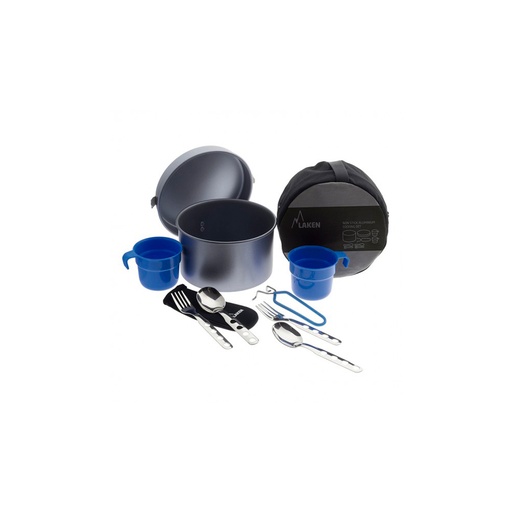 SET DE CAMPING ALUMINIO ANTIADHERENTE 2PAX 1.60L CON CUBIERTOS Y 2 TAZAS - LAKEN