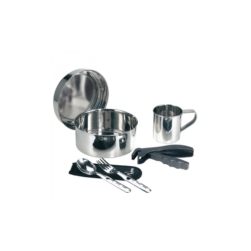 SET DE COCINA EN ACERO PARA 1 PERSONA CON CUBIERTO Y TAZA - LAKEN