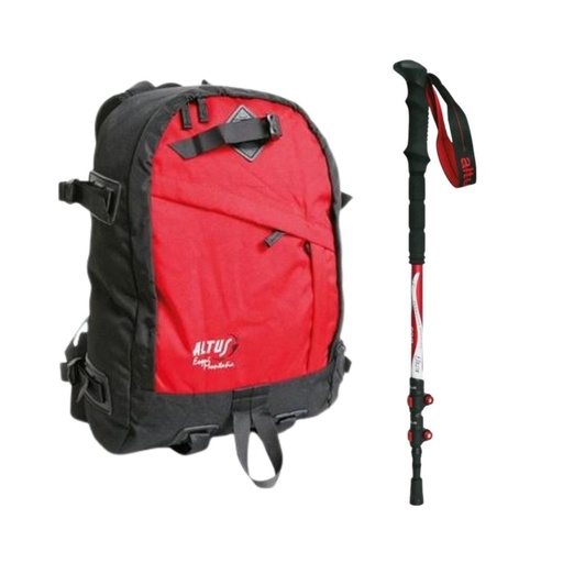 [4034301057] PACK MOCHILA ESQUI MONTAÑA + BASTÓN ALUMINIO BOJ ROJO - ALTUS